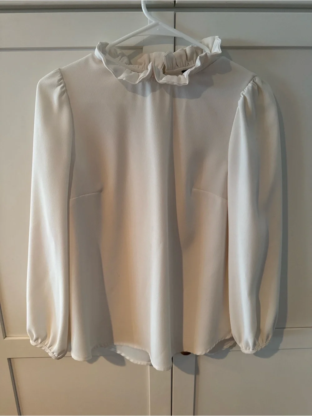 J. Crew Cream Ruffle-Trim Long-Sleeve Blouse